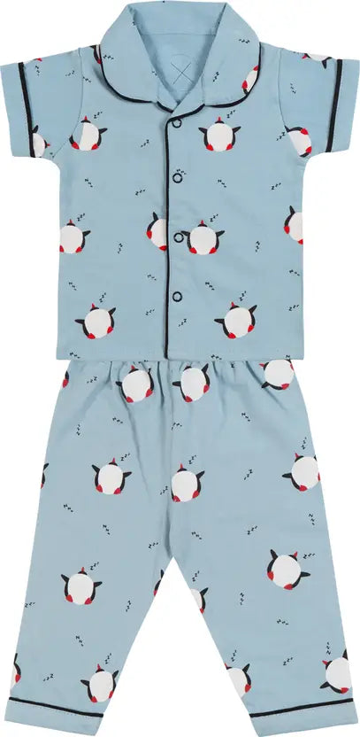 Girls Printed Cotton Blend Kids Nightwear ndp70blu