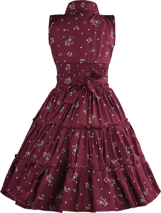 Girls Red Floral Tiered Shirt Dress
