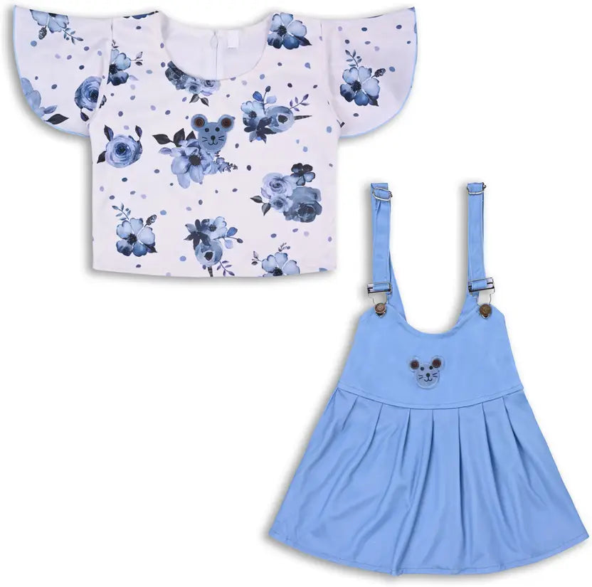 Dungaree For Girls Casual Printed Polycotton csl987blu