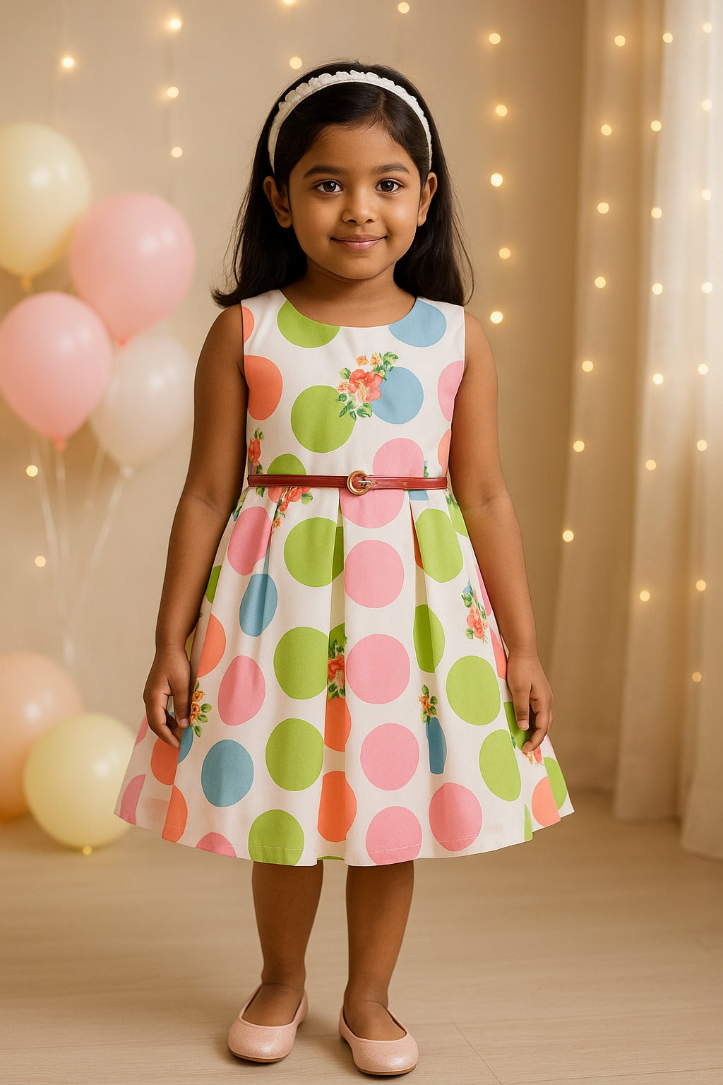 Wish Karo kids Partywear Dress Frock-(stn707wht)