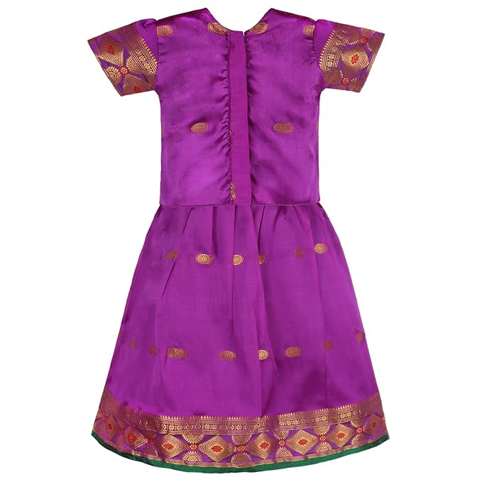 Girls Zari Woven Pattu Pavadai Choli Skirt Set