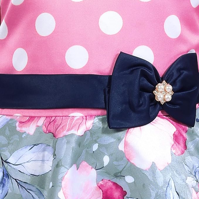 Girls Polka Dots Printed Bow Fit and Flare Dress