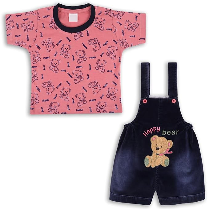 Boys Bear Printed T-Shirts And Dungaree Set