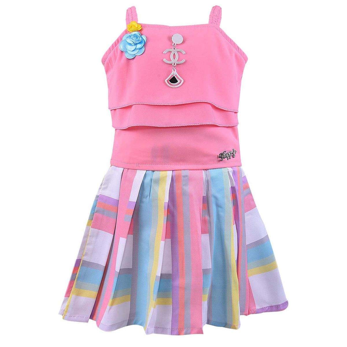 Girls Sage Green Layered Top & Striped Skirt Set - Wish Karo - photo 2
