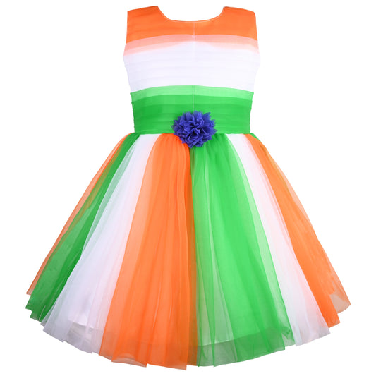 Girls Tri-Color Pleated Dress