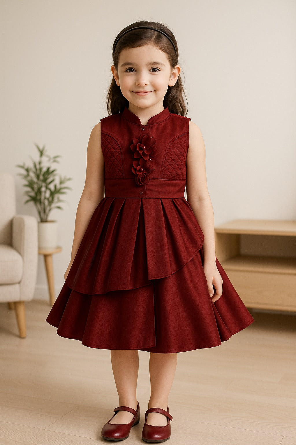 Wish Karo kids Partywear Dress Frock (fe2924mrn) - Wish Karo