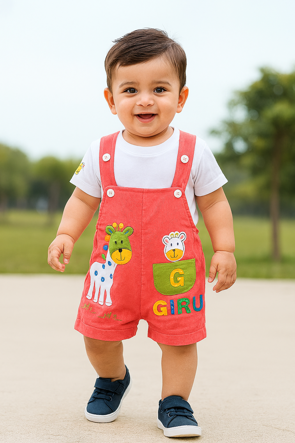Wishkaro Dungaree For Boys & Girls Casual Animal Print Polycotton (bt08pnk)