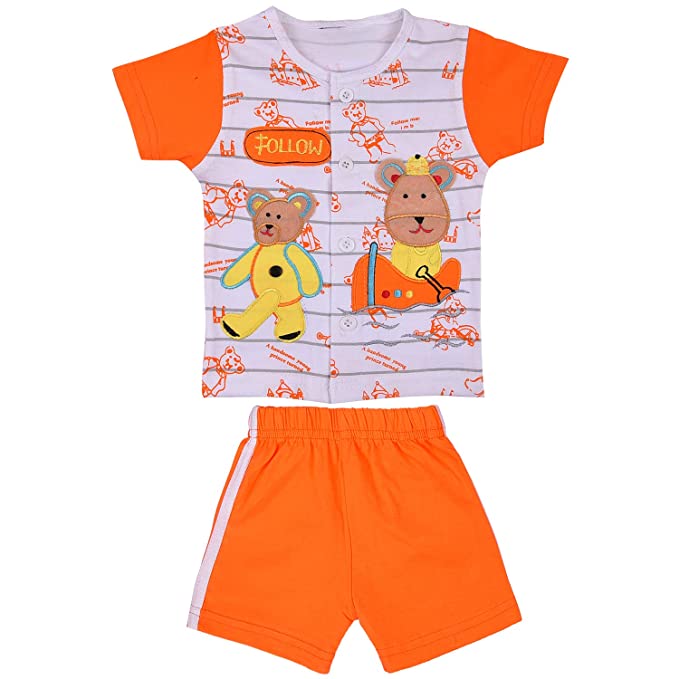 Unisex Cotton Animal Print T-Shirt and Short Set for Baby Boys - Baby Girls (Bt10org)