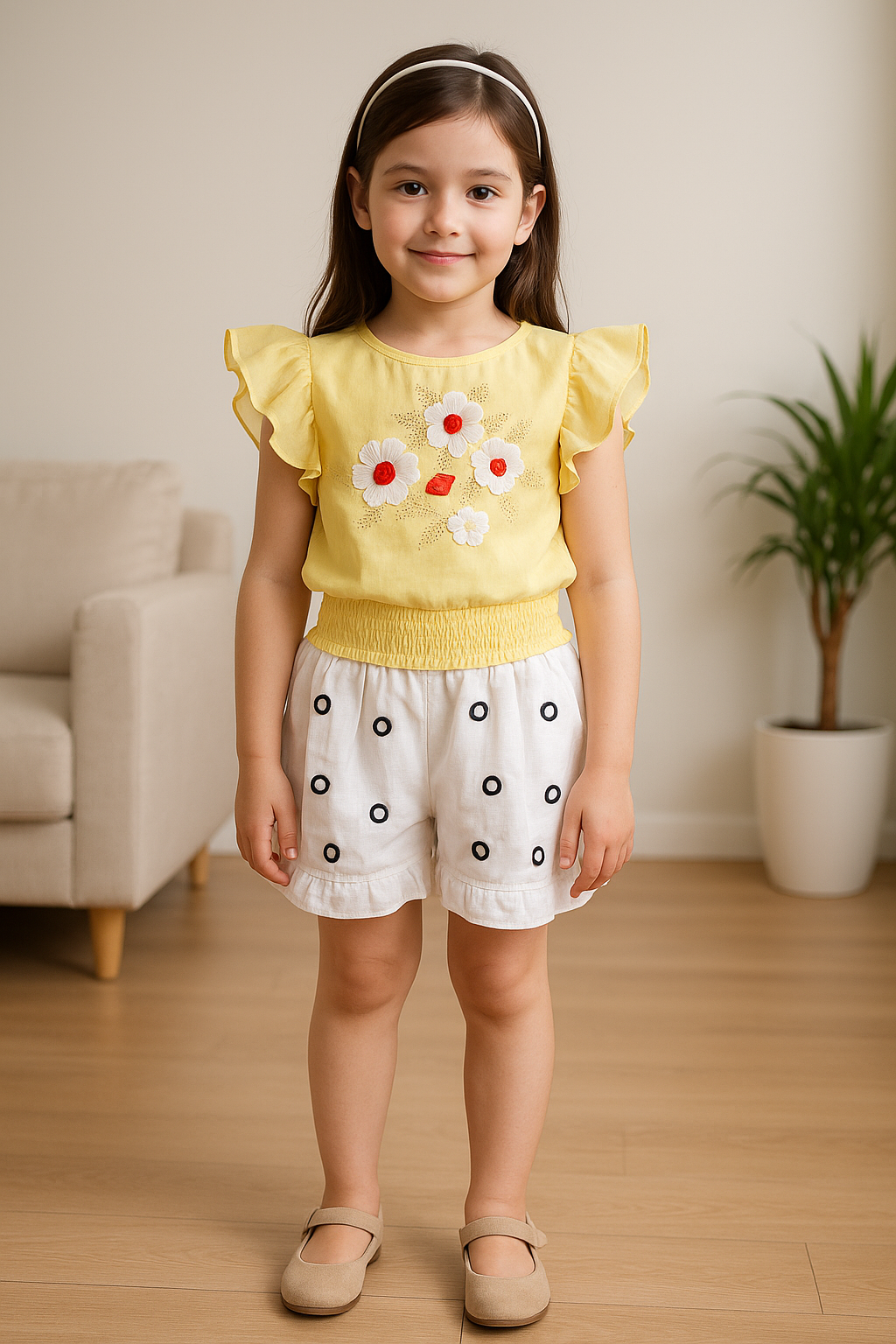 Cotton Clothing Set for Baby Girls | Girls Flower Detail Top & Short Set | Girls Clothing Set
