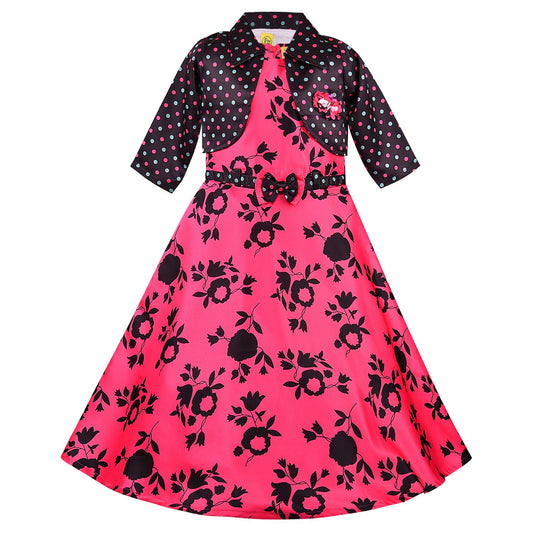 Girls Long Gown Dress with Jacket-(LF216pnk)