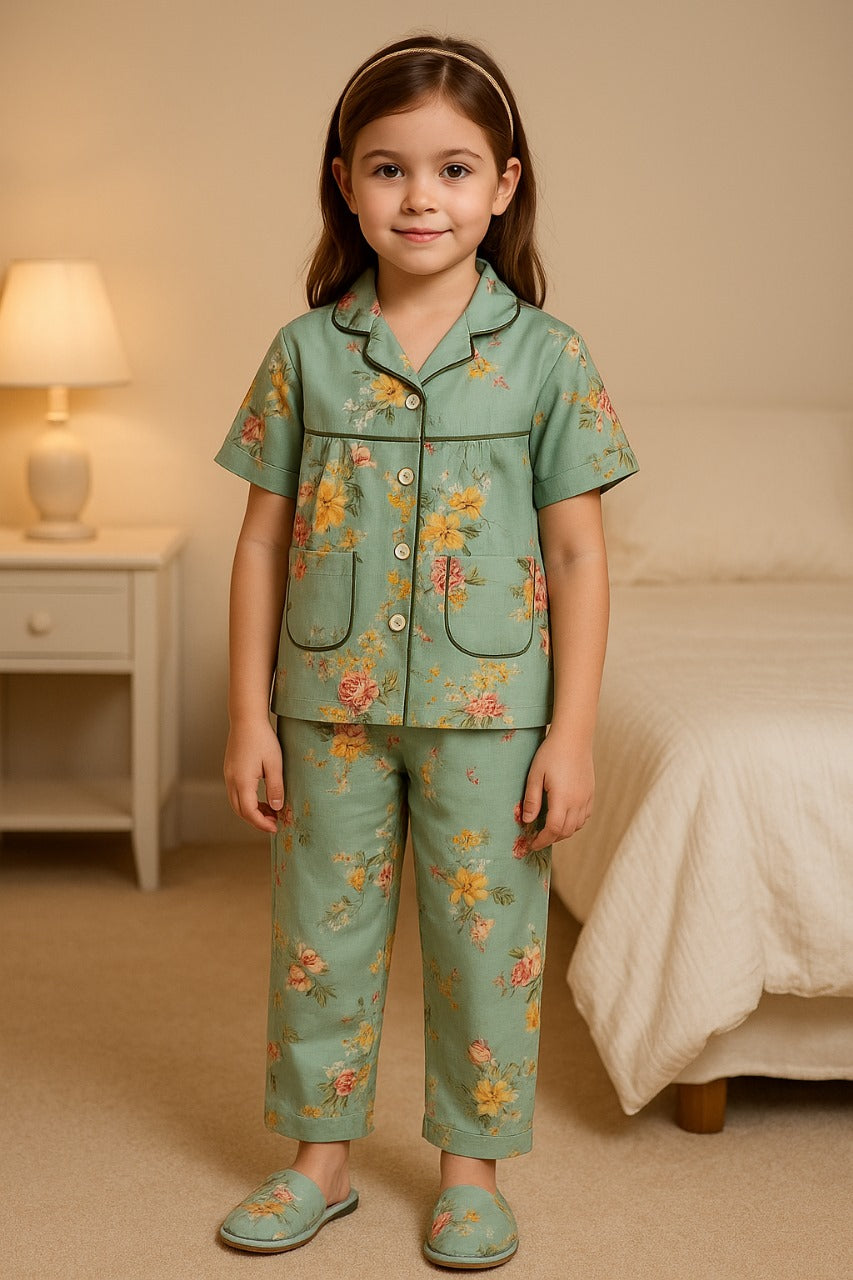 Girls Printed Cotton Blend Kids Nightwear ND12grn