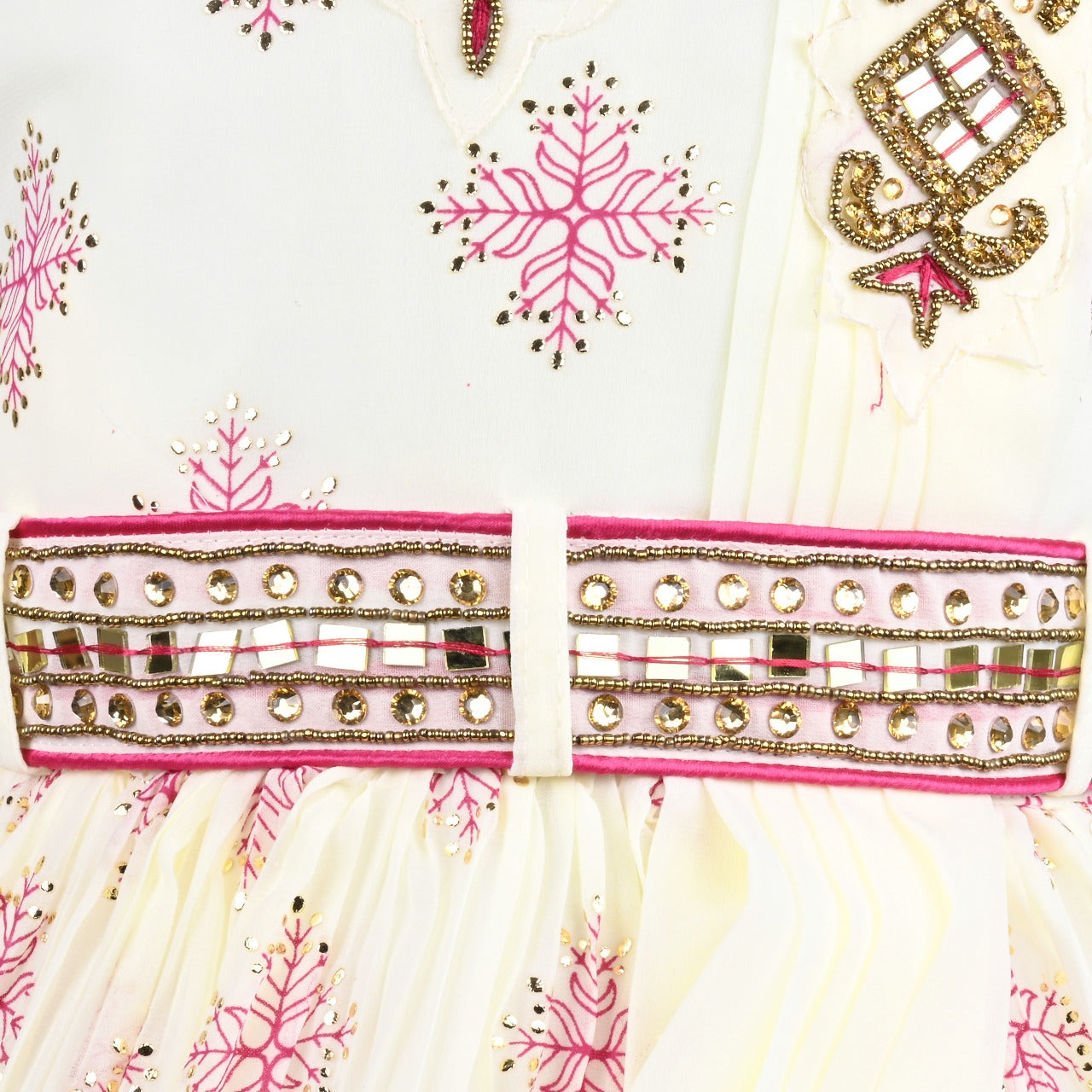 Girls Satin Embroidered Party Dress with Dupatta Drape & Belt