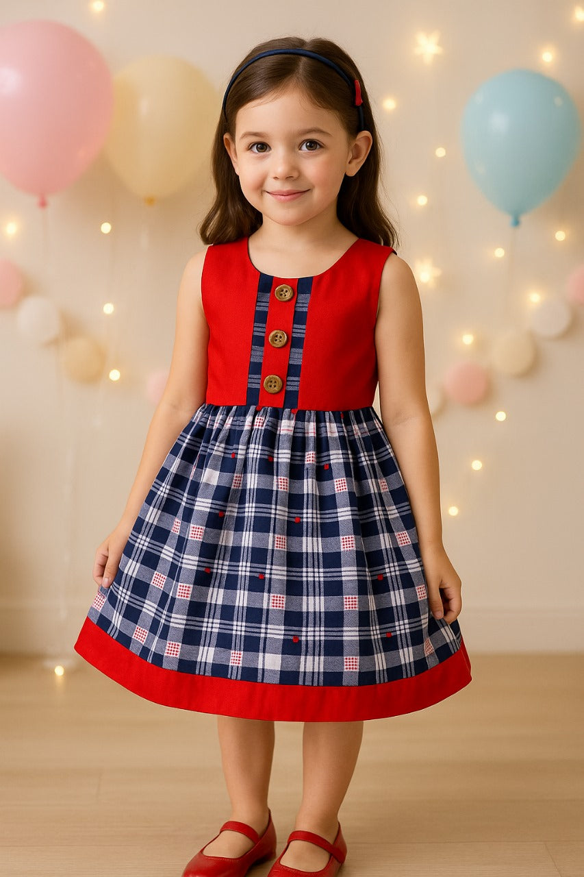 Girls Cotton Checkered Summer Casual Dress - Wish Karo