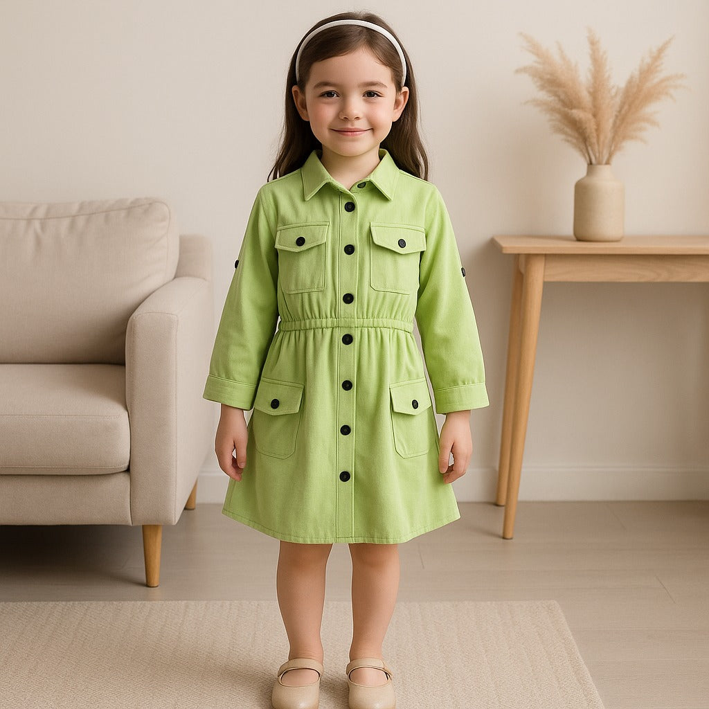 Girls Full Sleeve Solid Fit and Flare Frock Dress - Wish Karo