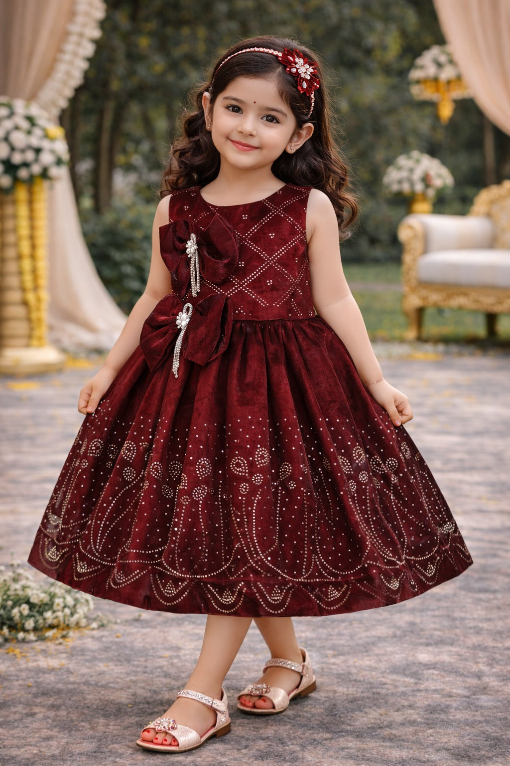 Girls Satin Party Dress with Bow Detail & Embellished Design | Premium Kids Festive Wear