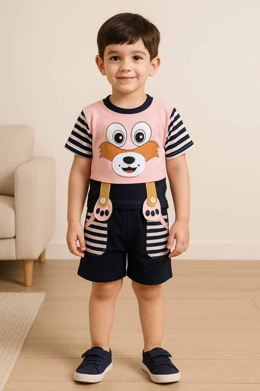 Baby Boys Striped Teddy Bear Detailed Clothing Set