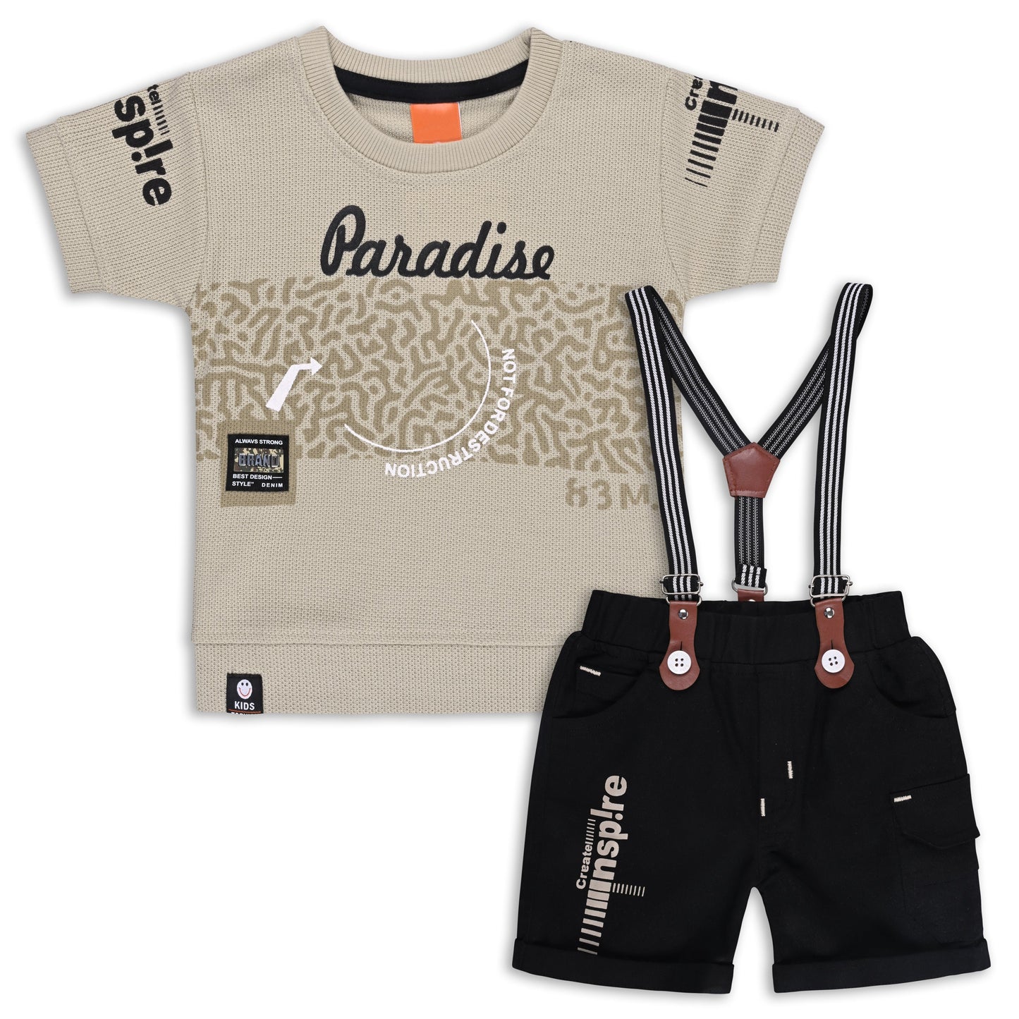 Boys Cotton Printed T-shirt and Suspender Dungaree Set btp838