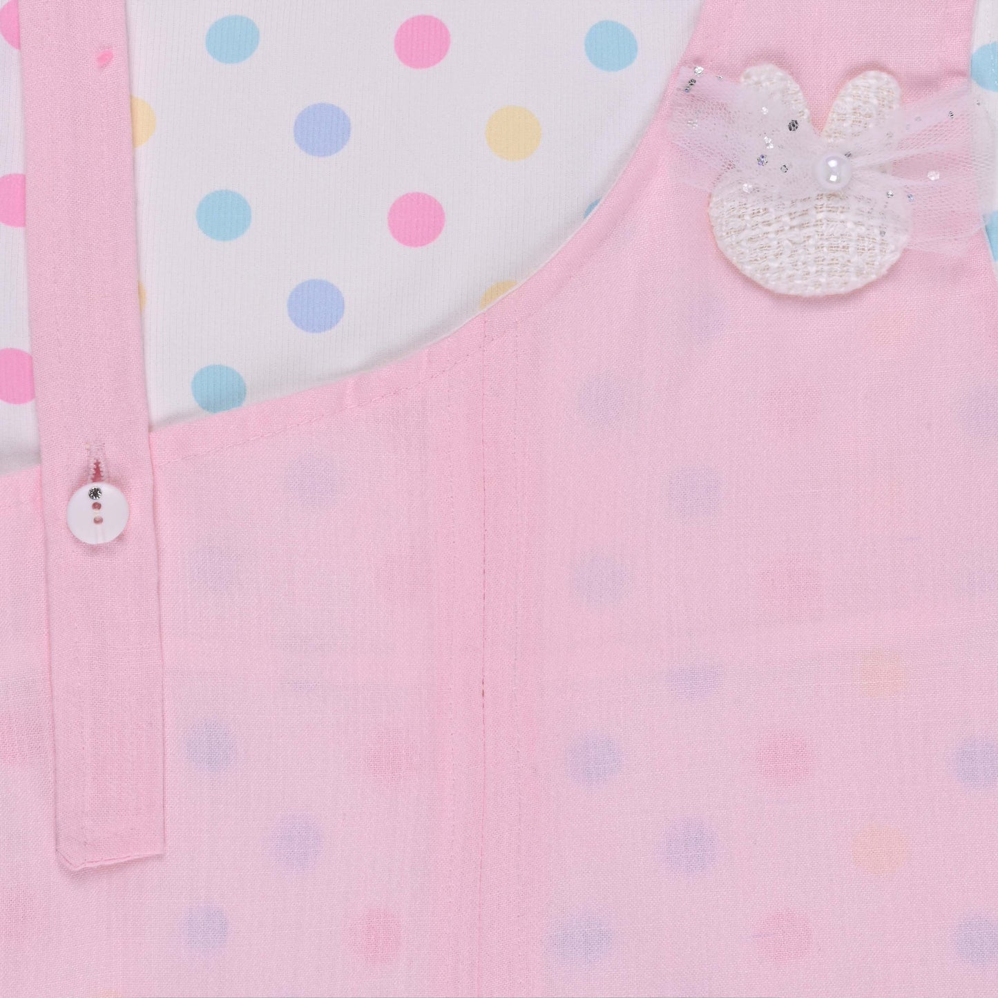 Girls Pastel Polka Cotton Tank Top with One-Shoulder Dungaree btp856