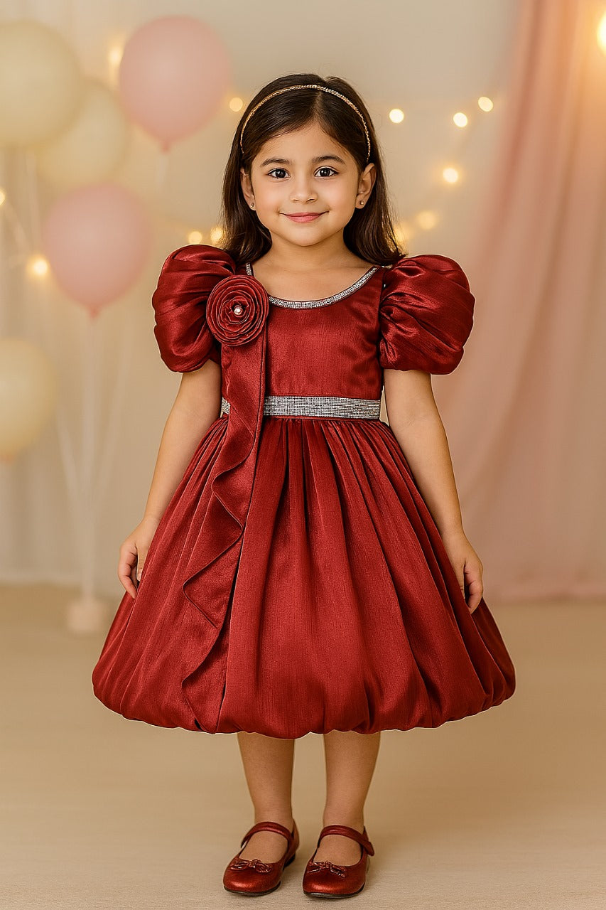 Rhinestone Floral Embellished Balloon Party Dress