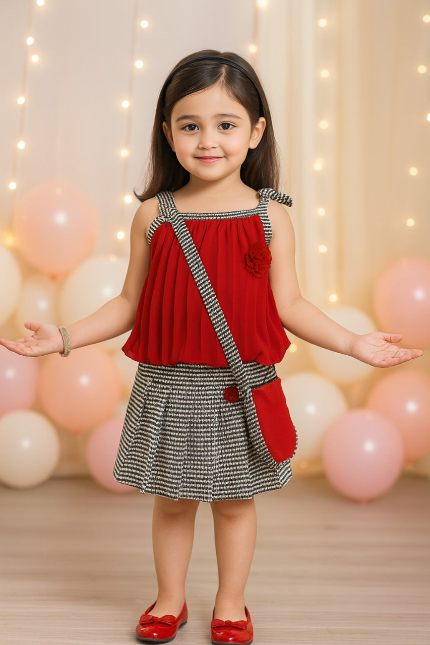 Girls Clothing Set Top with Skirt and Sling bag For Girls