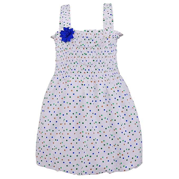 Girls Polka Print Cotton Smocking Casual Dress csl301