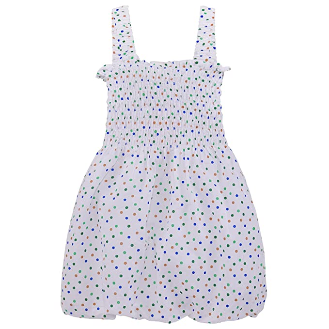 Girls Polka Print Cotton Smocking Casual Dress csl301