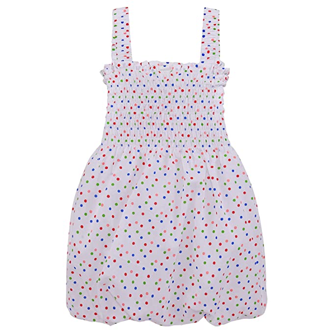 Girls Polka Print Cotton Smocking Casual Dress csl301