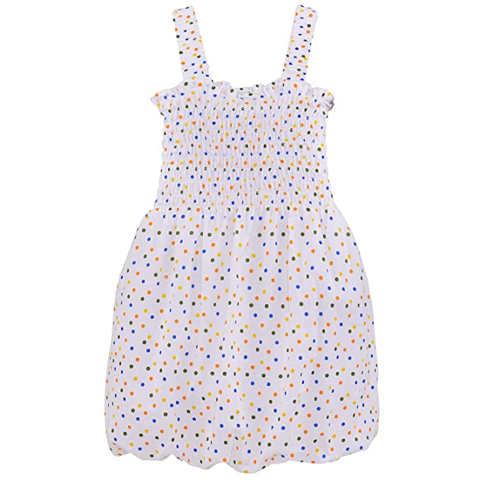 Girls Polka Print Cotton Smocking Casual Dress csl301