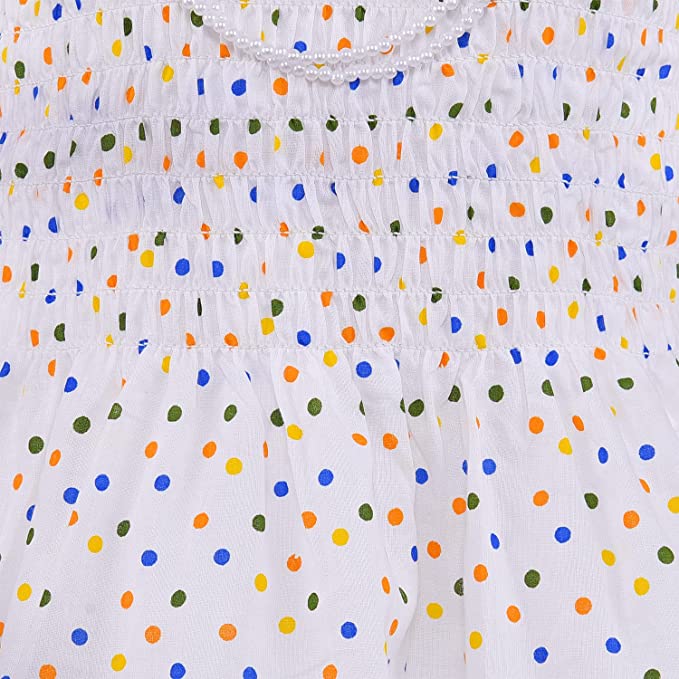 Girls Polka Print Cotton Smocking Casual Dress csl301