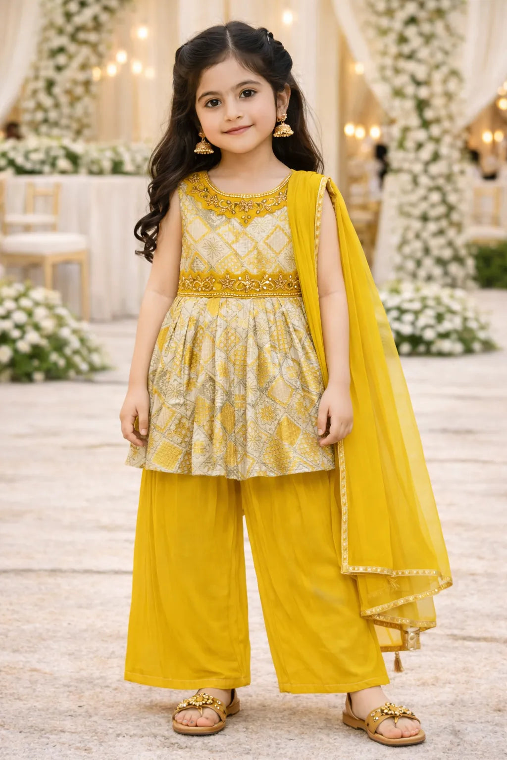 Elegant Satin Ethnic Kurti Set with Palazzo & Dupatta cslp1107