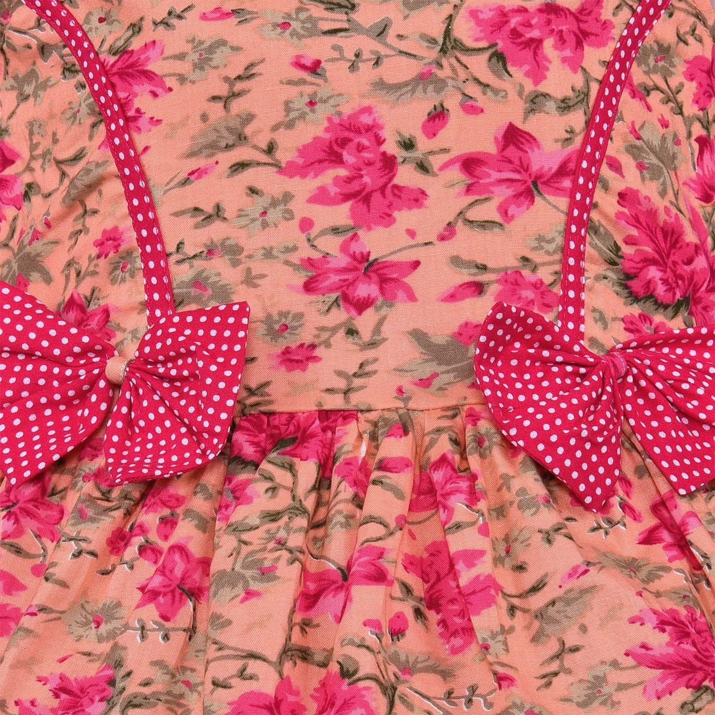 Girls Floral Printed Cotton Frock with Waist Belt