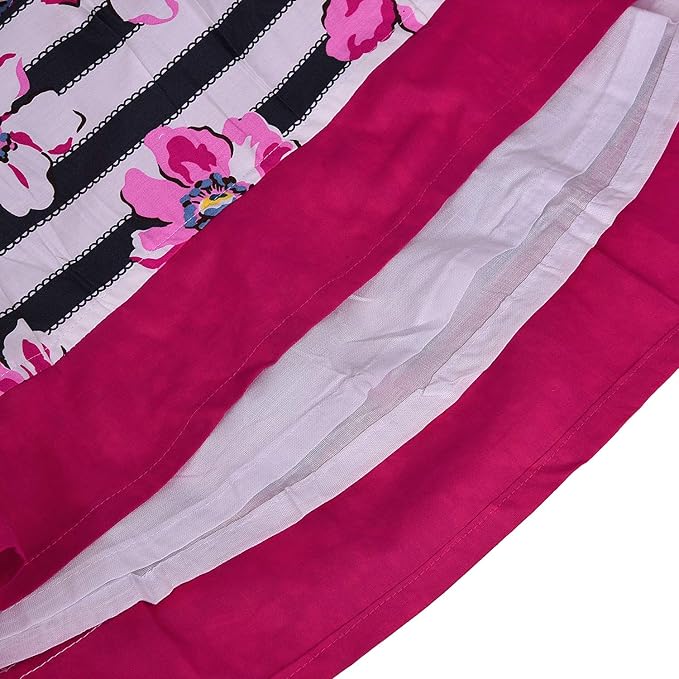 Girls Striped Floral Printed Cotton Dress with Waist Flower Belt ctn313