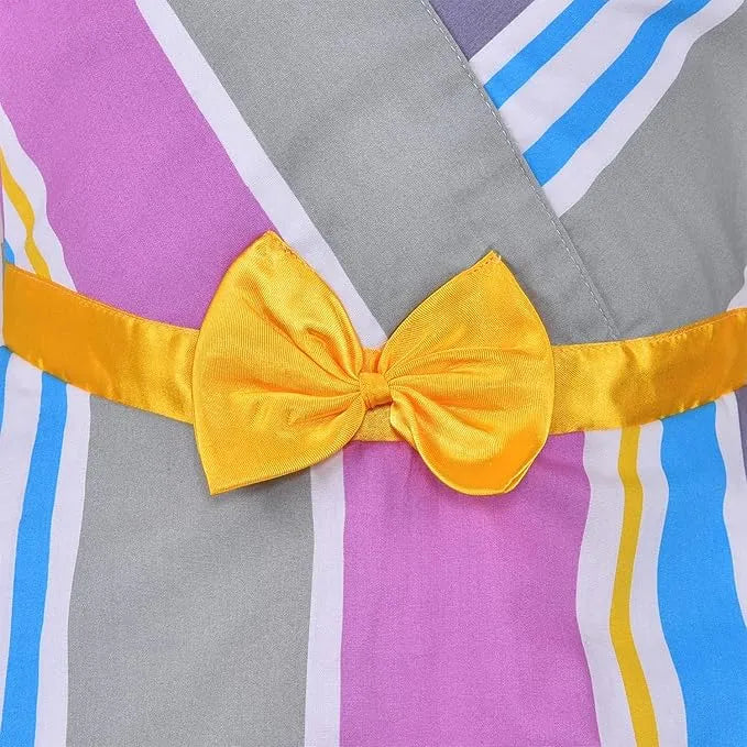 Girls Striped Cotton Party Frock with Lace Hem