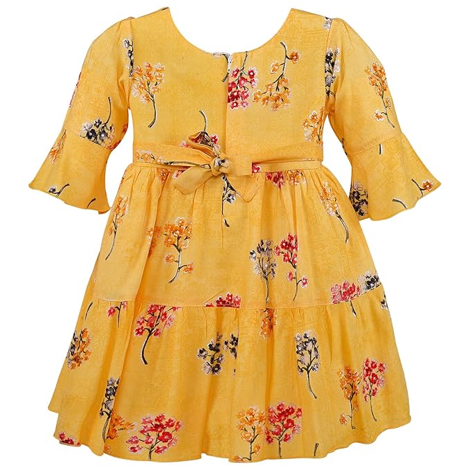 Girls Cotton Floral Printed Fit & Flare Dress with Bell Sleeves ctn566