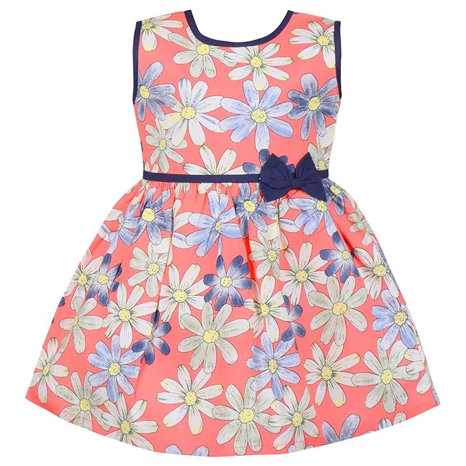 Girls Floral Printed Cotton Sleeveless Dress with Bow