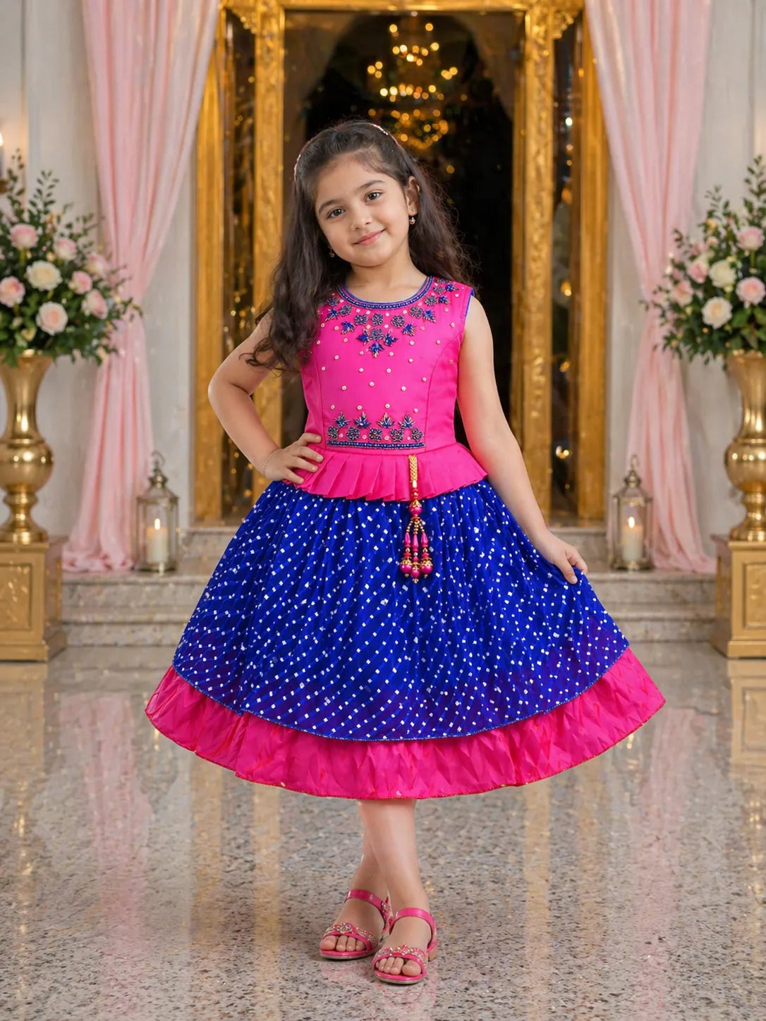 Girls Layered Bead Embellished Ethnic Dress