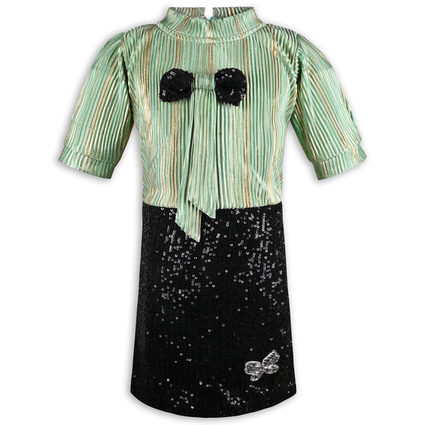 Girls Satin Party Dress with Striped Top & Sequin Skirt
