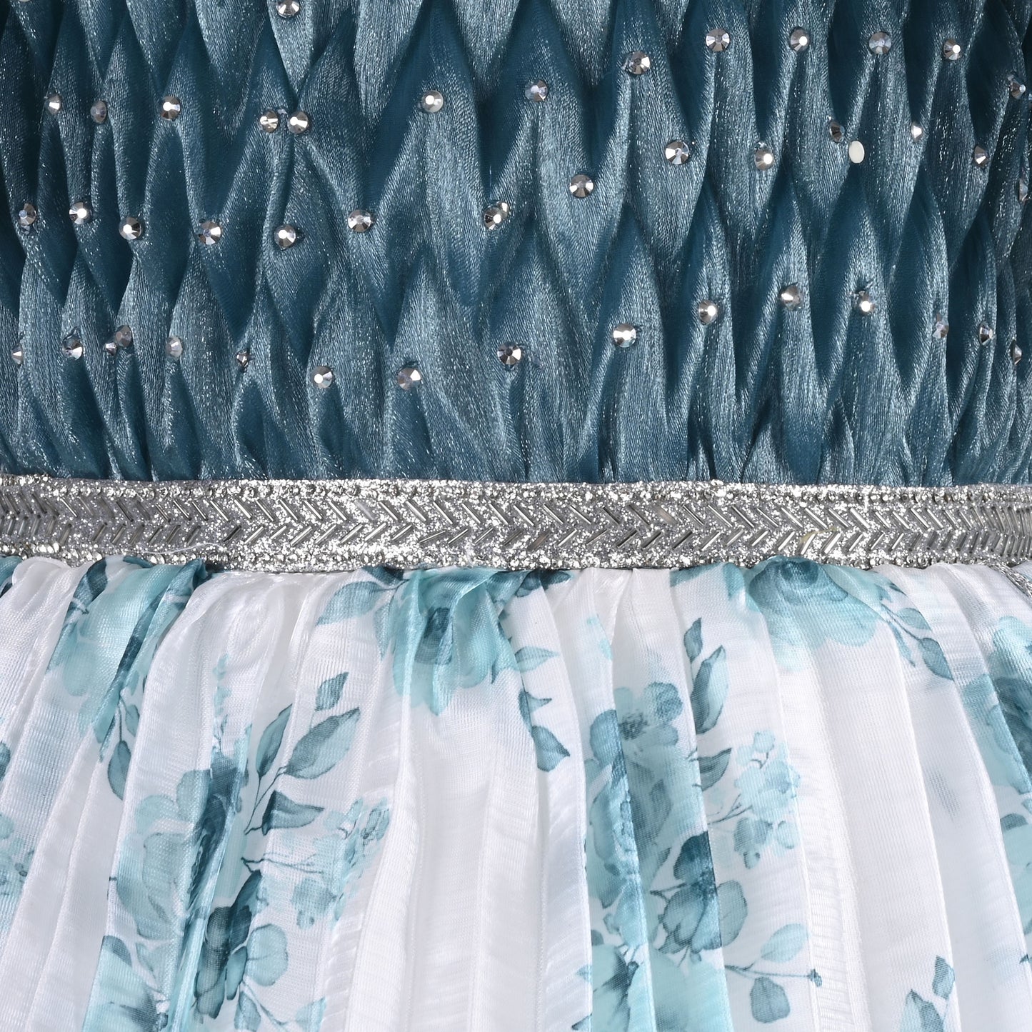 Girls Floral Rhinestone Pleated Dress fep3429