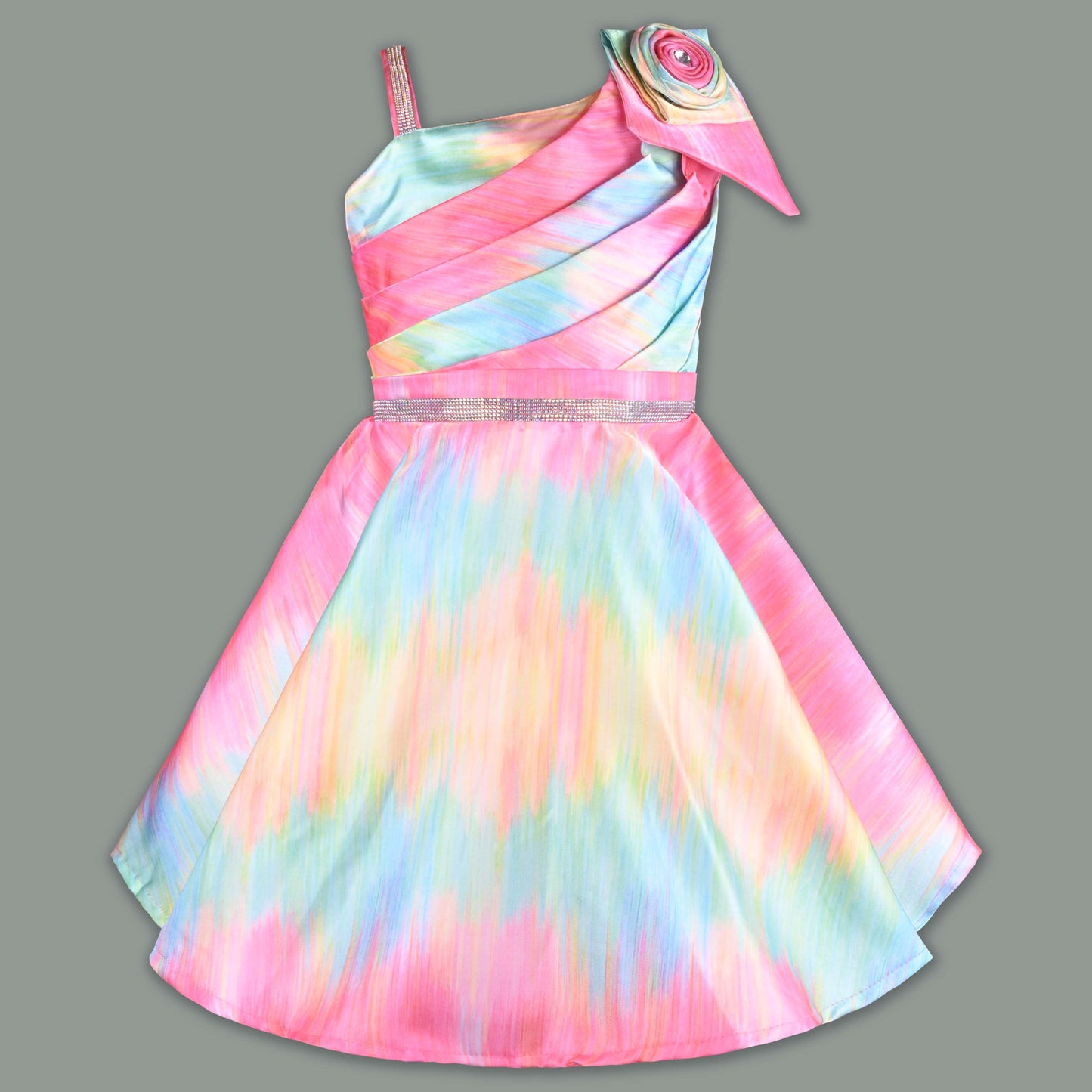 Girls Floral Print Flared Party Dress with Pleated Detailing fep3511mlt