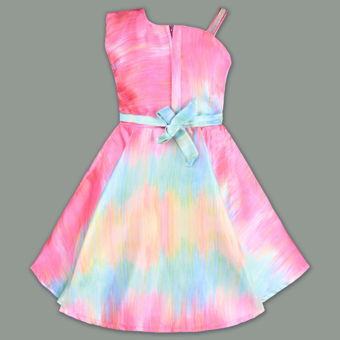 Girls Floral Print Flared Party Dress with Pleated Detailing fep3511mlt