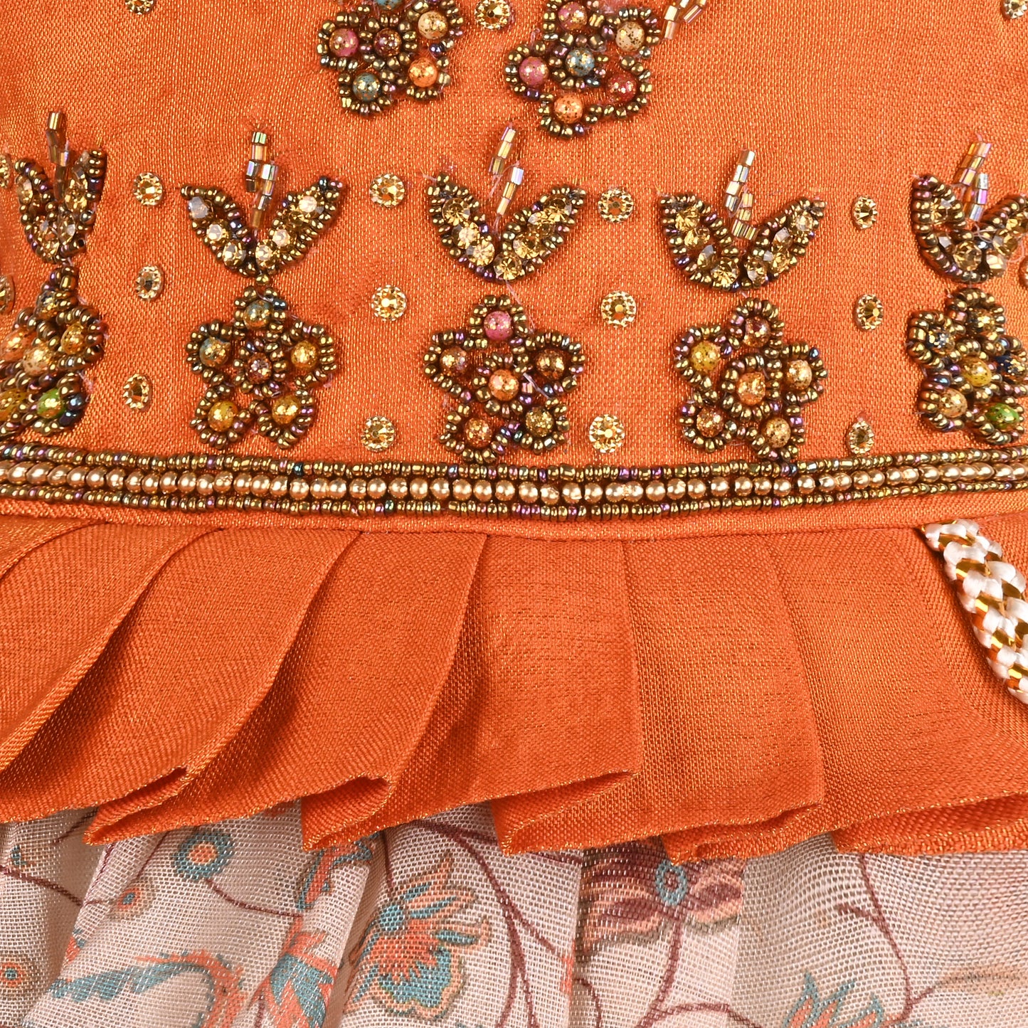 Girls Satin Ethnic Party Dress with Embroidery & Tassel Belt fep3586