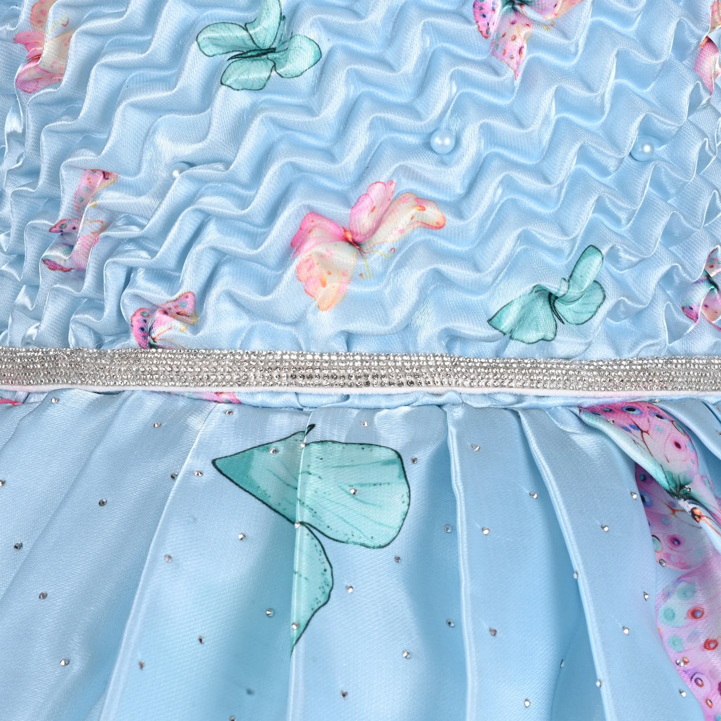 Elegant Kids Butterfly Party Dress – Satin Fabric | Puff Sleeves | Floral Applique Occasion Wear fep3606
