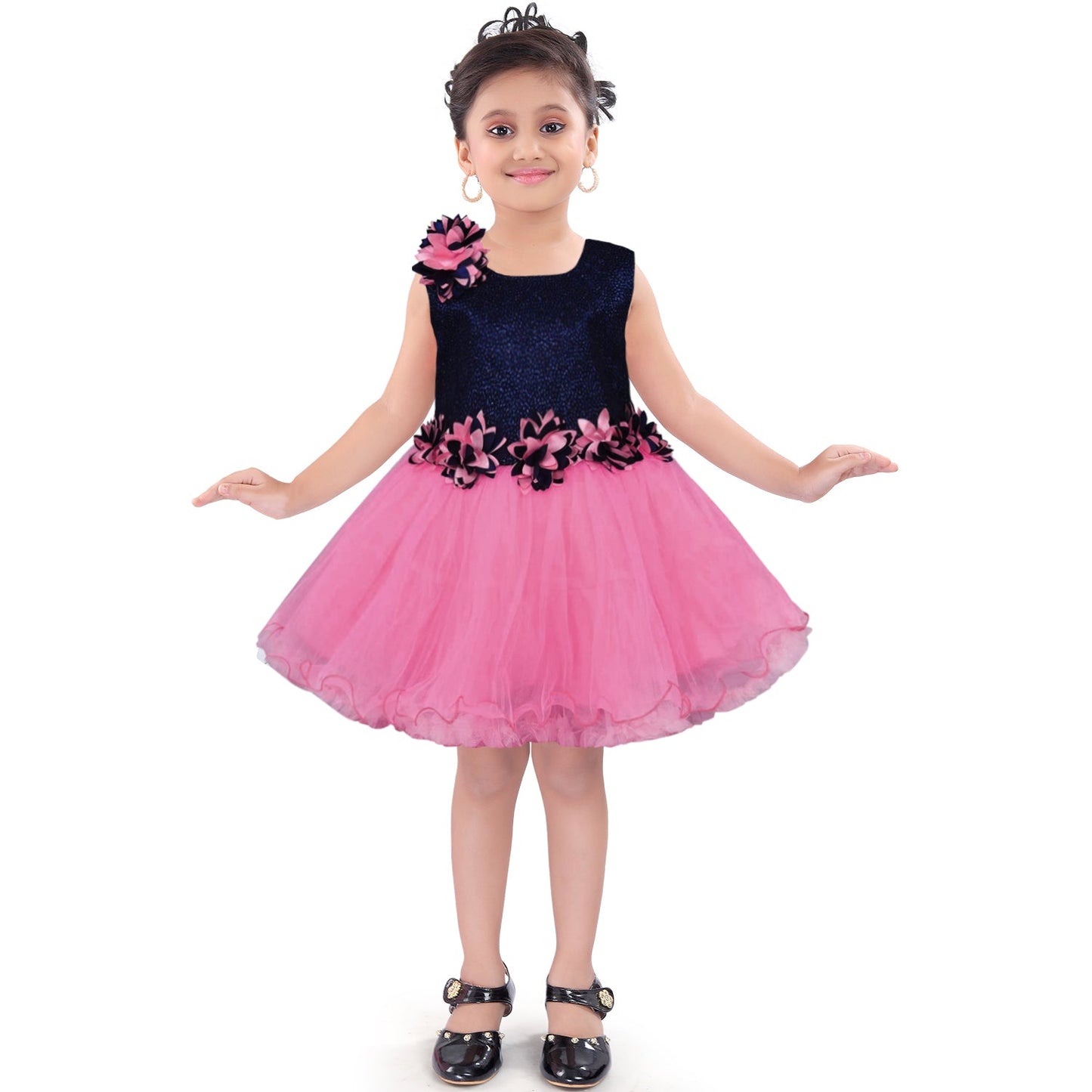 Wish Karo Girls Knee Length Frock Dress(fre1005bpnk)