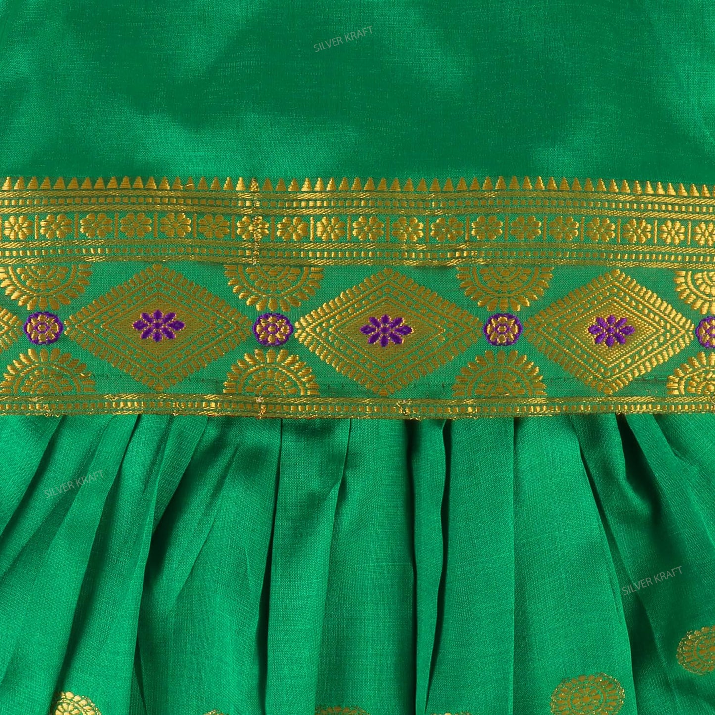 Girls Zari Woven Pattu Pavadai Choli Skirt Set