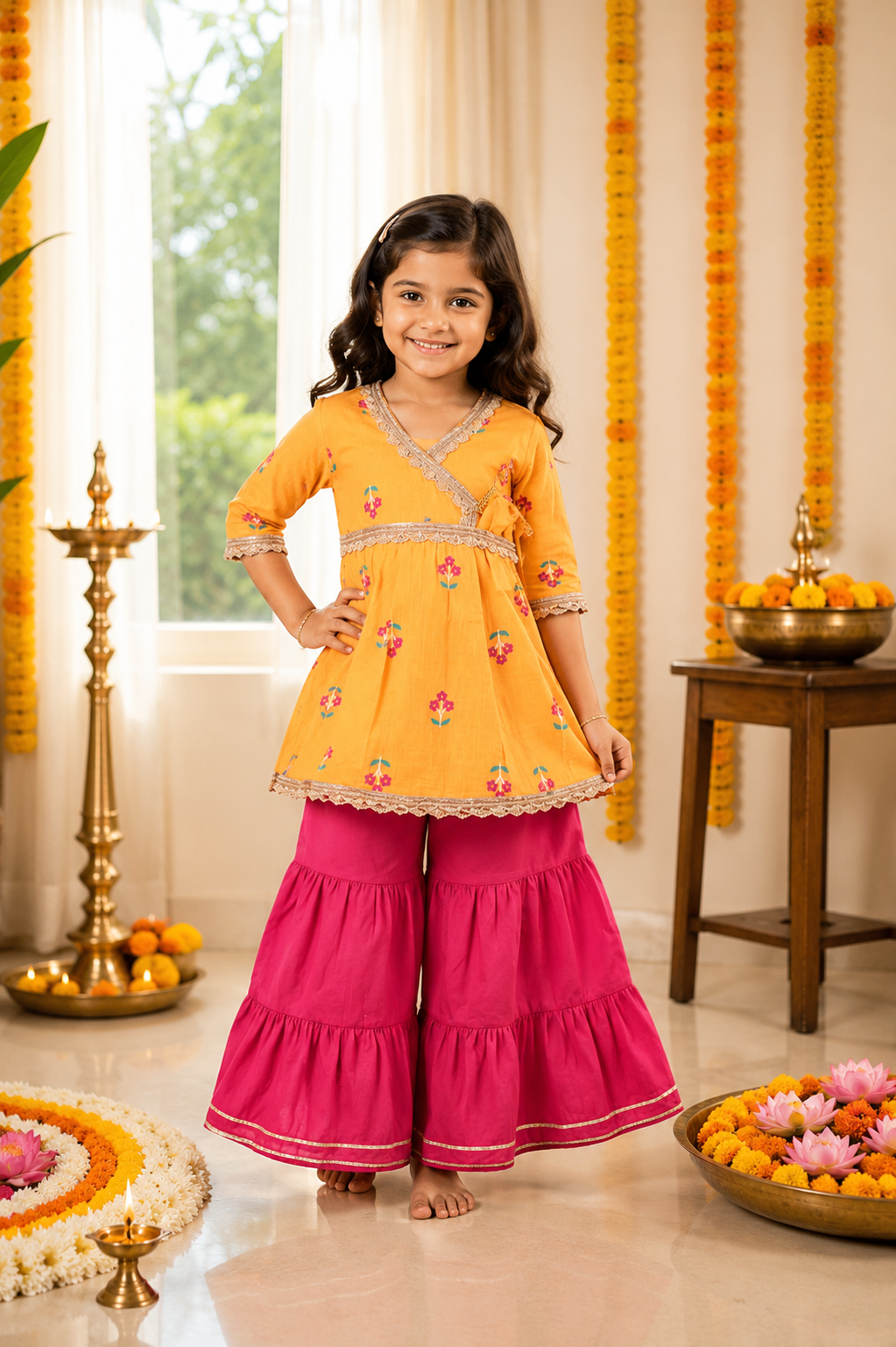 Girls Embroidered Sharara Set