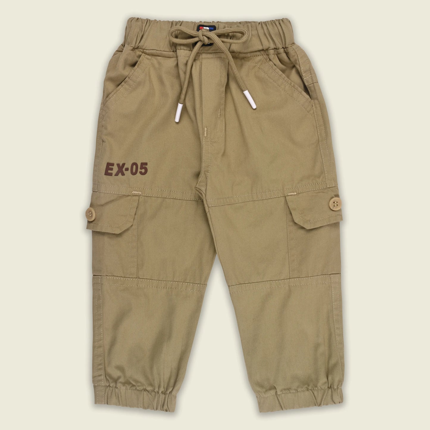 Boys Cotton Denim Cargo Jogger Pants with Drawstring Waist