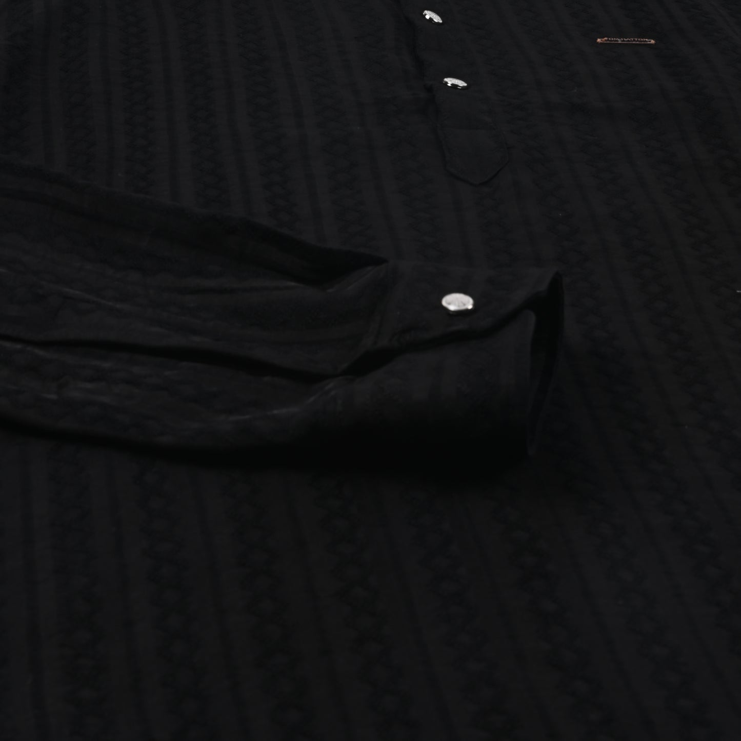 Men’s Textured Cotton Kurta Shirt – Mandarin Collar, Full Sleeves