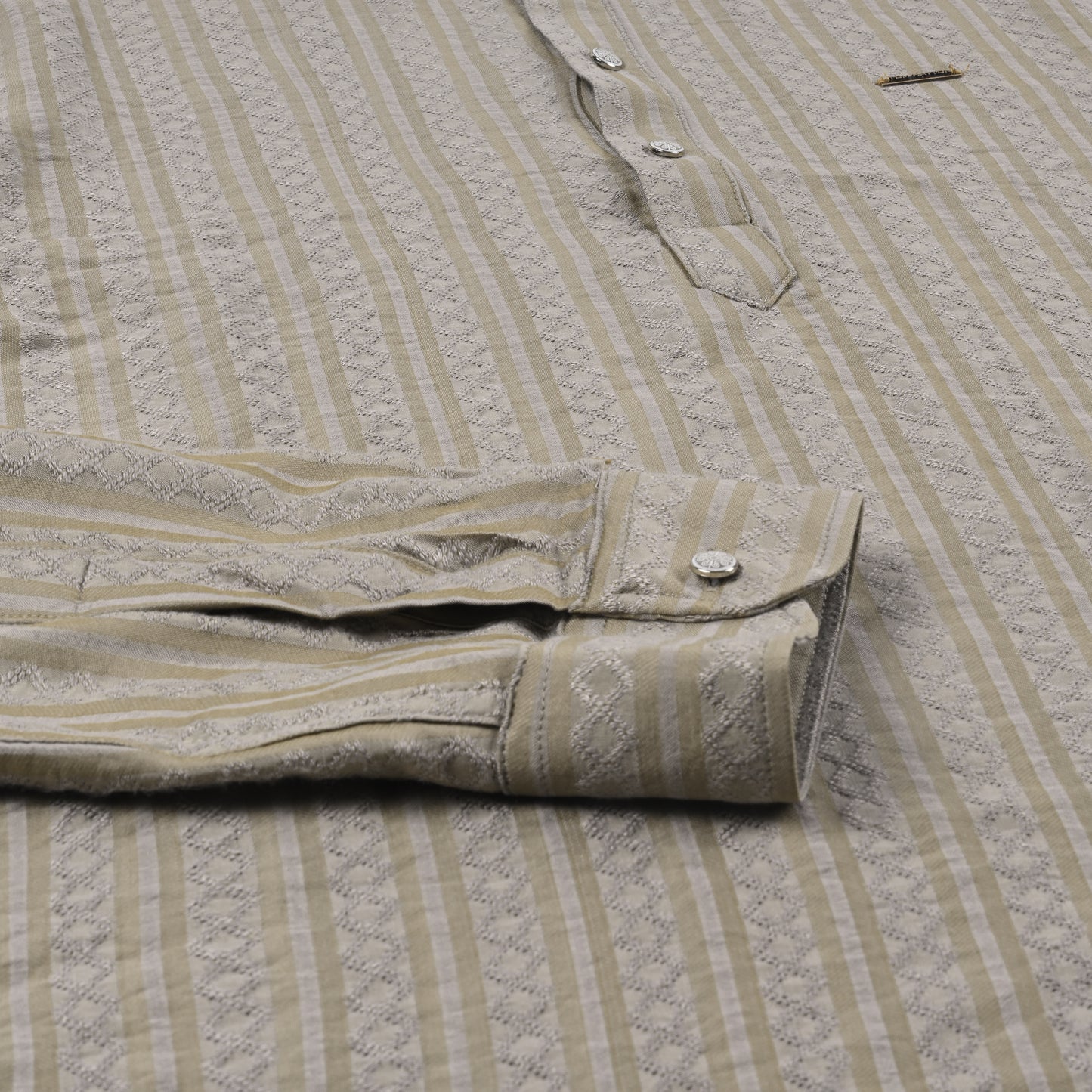 Men’s Textured Cotton Kurta Shirt – Mandarin Collar, Full Sleeves