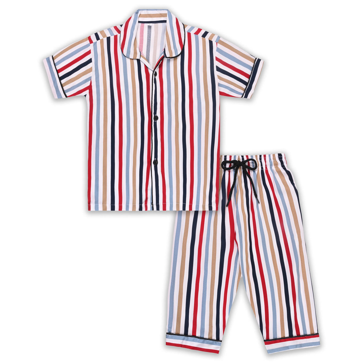 Boys Multicolor Striped Co-ord Set – Soft Rayon Shirt & Pant Set - Wish Karo