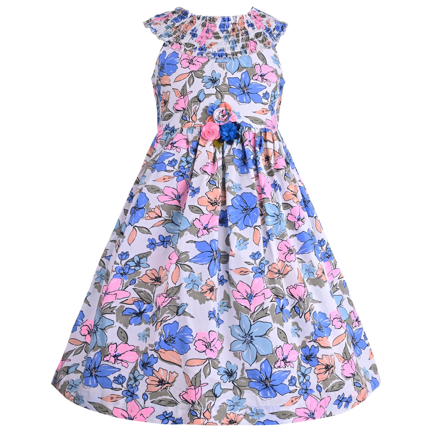 Girls Floral Print A-Line Frock Dress